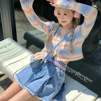 Rainbow Striped V Neck Cropped Cardigan  - Thumbnail 4