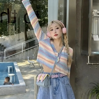Rainbow Striped V Neck Cropped Cardigan  - Thumbnail 5