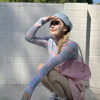 Rainbow Striped V Neck Cropped Cardigan  - Thumbnail 7