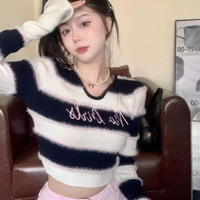 Black & White Fuzzy Cropped Sweater  - Thumbnail 2