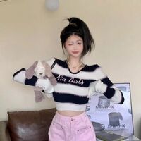 Black & White Fuzzy Cropped Sweater  - Thumbnail 4