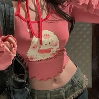 Pink Dog Graphic Print Frill Long Sleeve Shirt  - Thumbnail 1