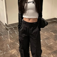 Black & White Angel Patchwork Long Sleeve Crop Top  - Thumbnail 1