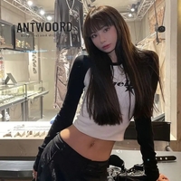 Black & White Angel Patchwork Long Sleeve Crop Top  - Thumbnail 2