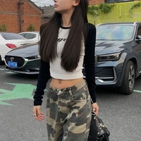 Black & White Angel Patchwork Long Sleeve Crop Top  - Thumbnail 4