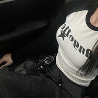 Black & White Angel Patchwork Long Sleeve Crop Top  - Thumbnail 6