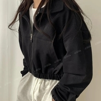 Black Cropped Zip Up Jacket  - Thumbnail 1