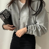 Black Cropped Zip Up Jacket  - Thumbnail 3