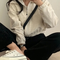 Black Cropped Zip Up Jacket  - Thumbnail 4