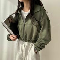 Black Cropped Zip Up Jacket  - Thumbnail 6