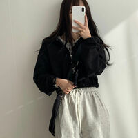 Black Cropped Zip Up Jacket  - Thumbnail 7