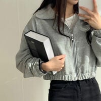 Black Cropped Zip Up Jacket  - Thumbnail 8