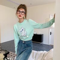 Blue Cat Print Cropped Sweater  - Thumbnail 5