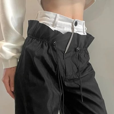 Patchwork high waist wide leg cargo pants