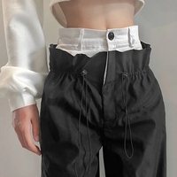 Patchwork High Waist Wide Leg Cargo Pants - Thumbnail 1