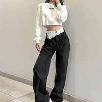 Patchwork High Waist Wide Leg Cargo Pants - Thumbnail 3