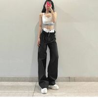 Patchwork High Waist Wide Leg Cargo Pants - Thumbnail 5