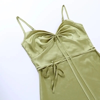 Green Satin Waist Tie Dress - Thumbnail 4
