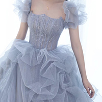 Blue Tulle Long Prom Dress, Blue Evening Party Dress - Thumbnail 1