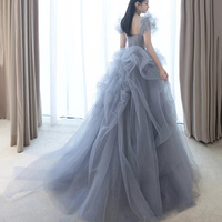 Blue Tulle Long Prom Dress, Blue Evening Party Dress - Thumbnail 2