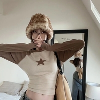 Brown Star Patchwork Long Sleeve T-shirt  - Thumbnail 2