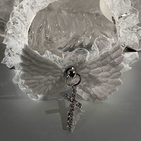 White Wings Coquette Cross Lace Choker Necklace - Thumbnail 7