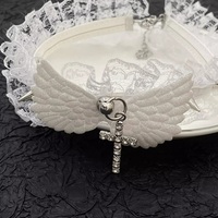 White Wings Coquette Cross Lace Choker Necklace - Thumbnail 4