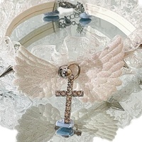 White Wings Coquette Cross Lace Choker Necklace - Thumbnail 6