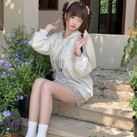 Cat Kitty Heart Lace Print Gray Sweatshirt Hoodie - Thumbnail 2