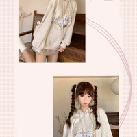 Cat Kitty Heart Lace Print Gray Sweatshirt Hoodie - Thumbnail 6