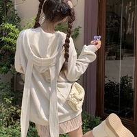 Cat Kitty Heart Lace Print Gray Sweatshirt Hoodie - Thumbnail 3