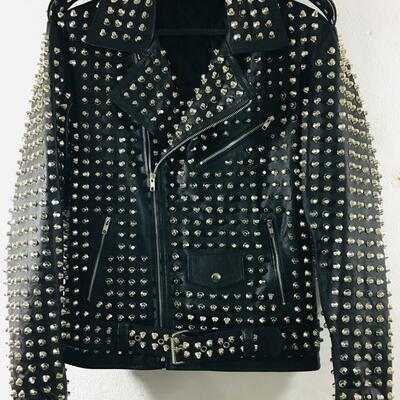 Handmade black punk biker studded leather jacket  - Thumbnail 5