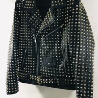 Handmade Black Punk Biker Studded Leather Jacket  - Thumbnail 1
