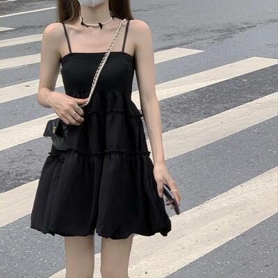 Black Ruffle Pleated Sundress 