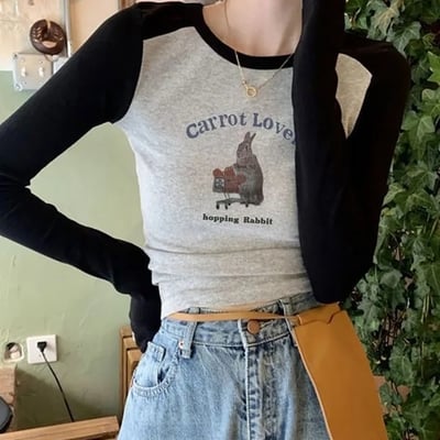 Rabbit graphic print patchwork long sleeve shirt  - Thumbnail 1