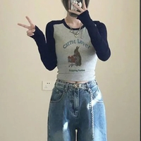 Rabbit Graphic Print Patchwork Long Sleeve Shirt  - Thumbnail 2