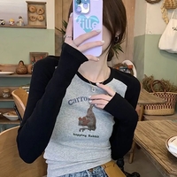 Rabbit Graphic Print Patchwork Long Sleeve Shirt  - Thumbnail 3
