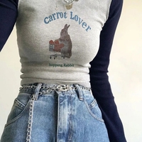 Rabbit Graphic Print Patchwork Long Sleeve Shirt  - Thumbnail 4