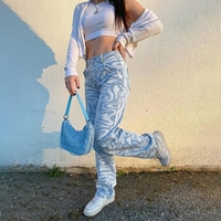 Blue & White Zebra Print High Waist Pants  - Thumbnail 1