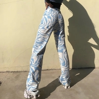 Blue & White Zebra Print High Waist Pants  - Thumbnail 2