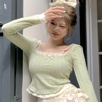 Green Lace Bow Long Sleeve Shirt  - Thumbnail 4