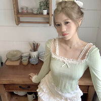 Green Lace Bow Long Sleeve Shirt  - Thumbnail 8