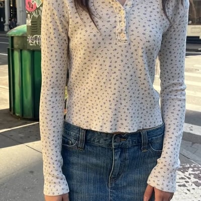 White floral long sleeve shirt  - Thumbnail 1