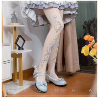 Vincent Van Gogh Starry Sky Painting Dream Witch Black & White Stockings Pantyhose Garment - Thumbnail 7