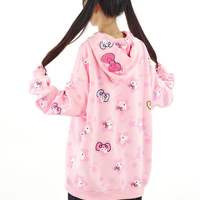 Cute Kitty Cat Print White Pink Yellow Y2K Oversize Hoodie - Thumbnail 5