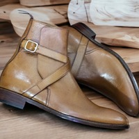 Bespoke Handmade Jodhpur Style Brown Color Pure Leather Men's Boots - Thumbnail 2