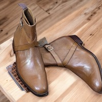 Bespoke Handmade Jodhpur Style Brown Color Pure Leather Men's Boots - Thumbnail 1