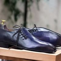 Side Lace Up Style New Fashion Pure Handmade Leather Navy Blue Colour Shoes for Men's  - Thumbnail 1
