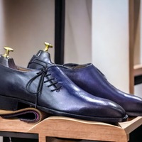 Side Lace Up Style New Fashion Pure Handmade Leather Navy Blue Colour Shoes for Men's  - Thumbnail 2