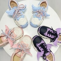 Soft Girl Cute Pastel Pink Blue Purple White Black Heart Wings Sneakers Running Shoes - Thumbnail 2